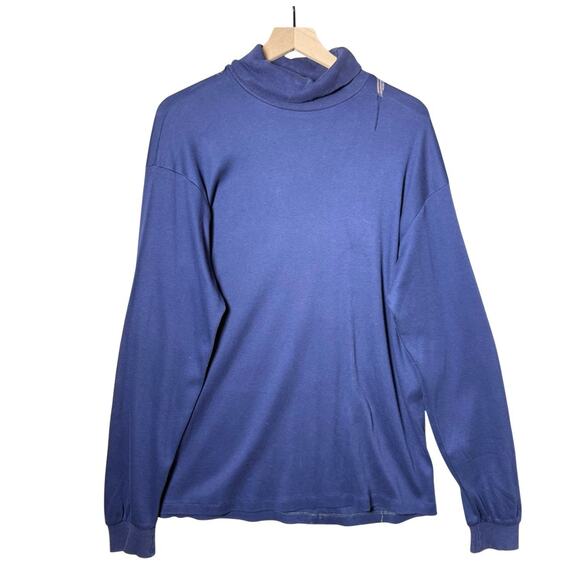 Vintage Eddie Bauer Turtleneck Made In USA 100% Cotton Blue Tall Men XL - Picture 1 of 14